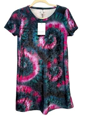 NWT Love Fire XL Tie Dye Crushed Velvet Dress Pink Blue Knee Length